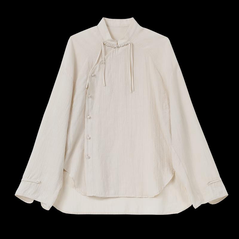 Muzi Women's Thin Stand-Up Collar Shirt