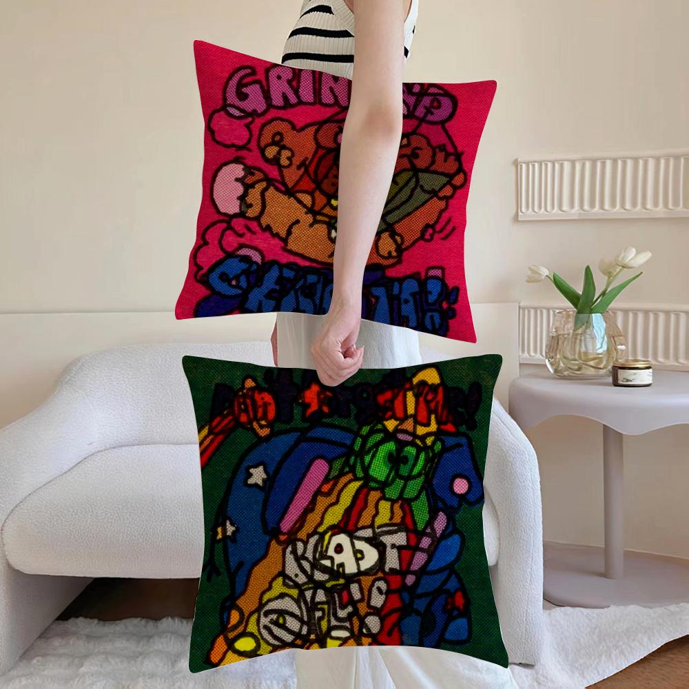 Cute StampIllustration Cushion Cover Anti-dustmite Pillowcase Invisible Zipper Silky Short Plush Sofa Cushion Cover