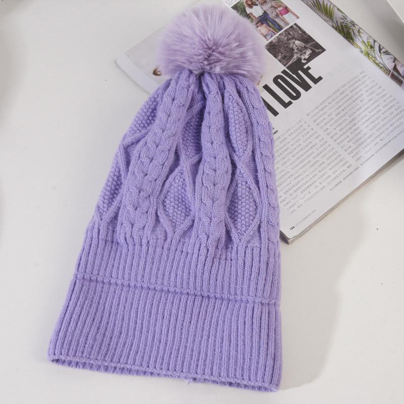 Knitted Hat for Women In Winter Warm Plus Velvet Thickened Wool Ball Wool Hat Korean Style Trendy Versatile Cycling Ski Ear Protection Hat