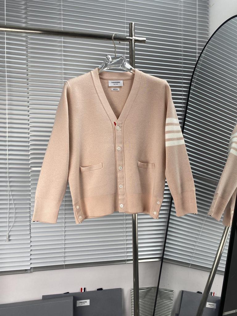 High Version Macaron V-neck Wool Cardigan with Four-Bar Sleeve for Unisex