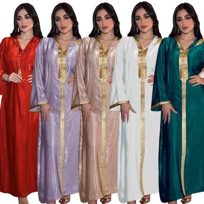 Dubai Champagne Lace Suede Hooded Maxi Abaya for Women