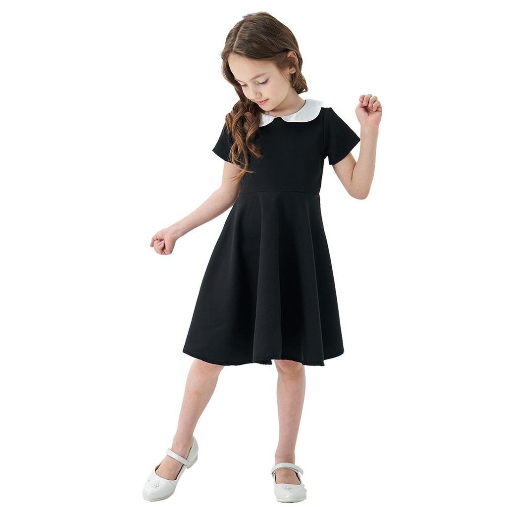 Kids' Solid Color Doll Collar Princess Dress - Cute School Style Children's Clothing