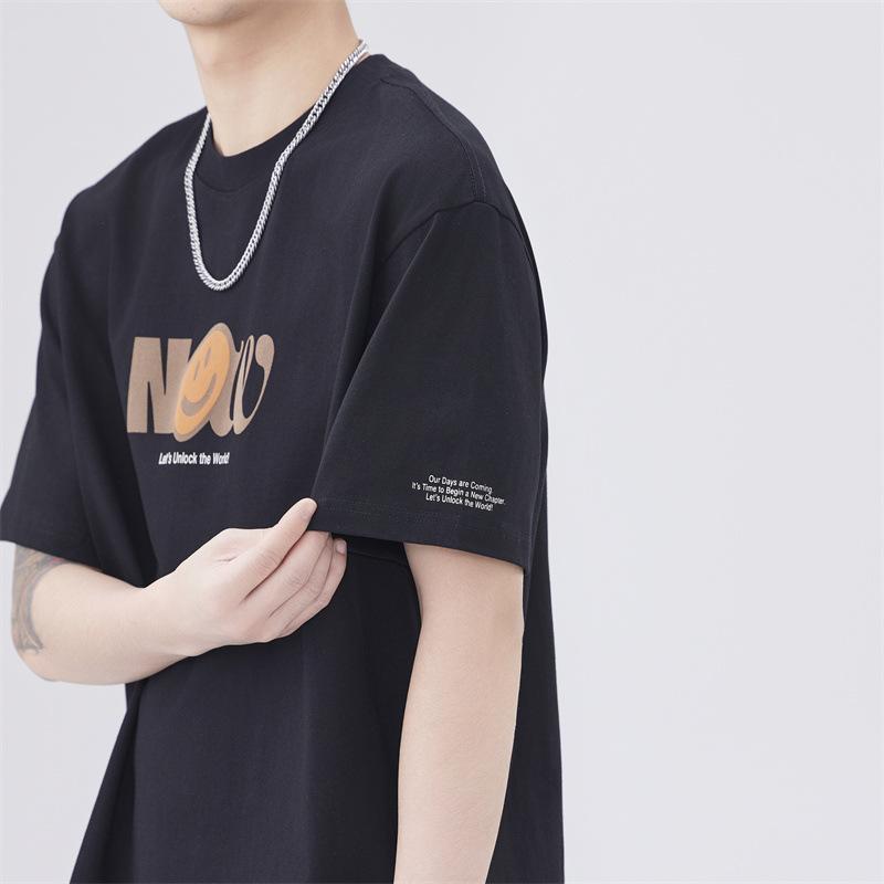 Thin New Short-sleeved Men's T-padded Pure Cotton Heavy Shoulder-loose Round Neck T-shirt Short-sleeved