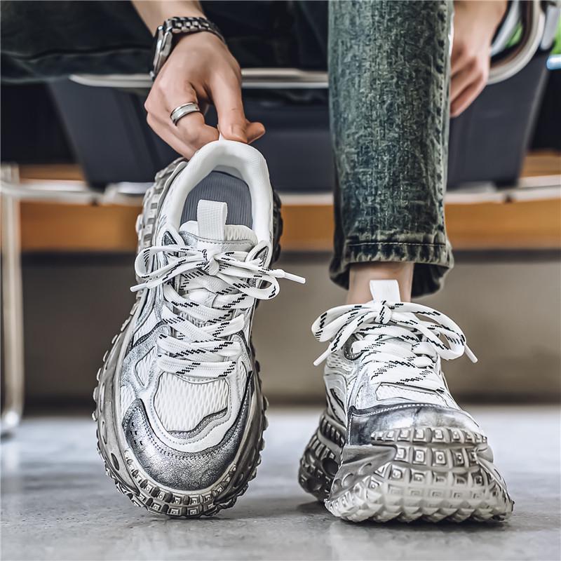 Putian Men's Trendy Summer Breathable Height-Enhancing Dad Shoes with Tire Sole