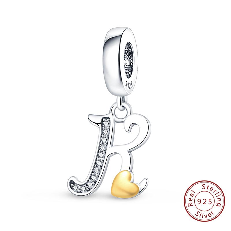 Classic Copper 26 Gold Color Heart Zircon Letter A-Z Charms Beads Fit Original Bracelets Diy Birthday Jewelry Gift