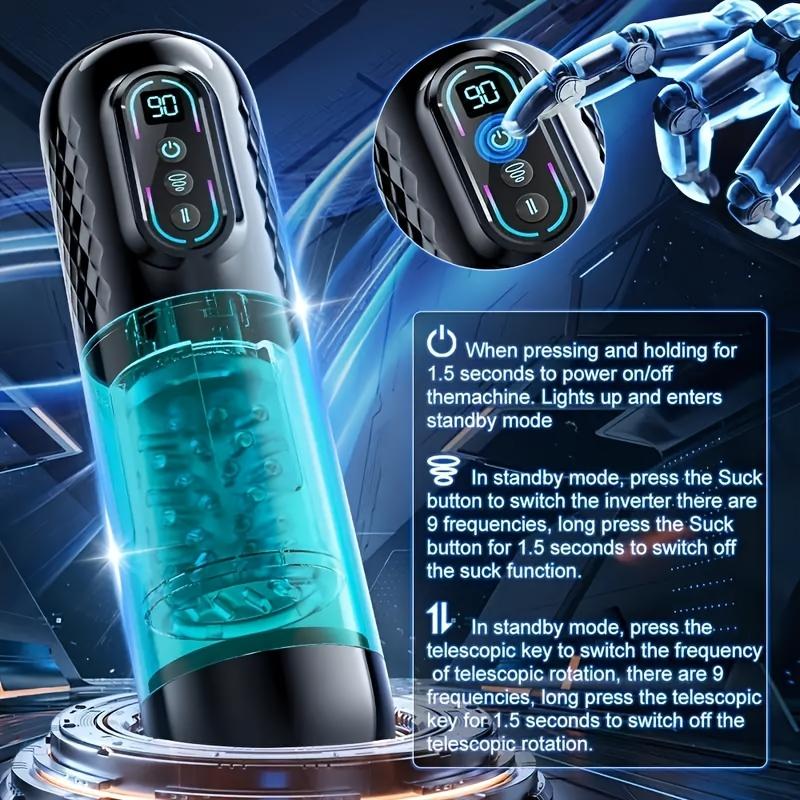 Male Automatic 9 Thrusting 9 Rotating 9 Sucking Blowjob Masturbator Cup 3D Textured Tunnel Sex Toys LCD Display Visual Window
