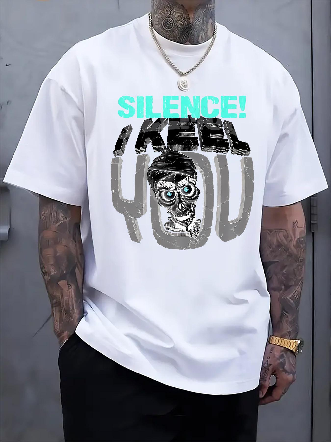 

Graphic Skeleton Print T-shirt - Silence! I Keeper Design L