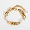High Quality 18K Gold Plated O-Shaped Adjustable Lager Link Chain Stainless Steel Pearl Bracelet Jewelry Femme