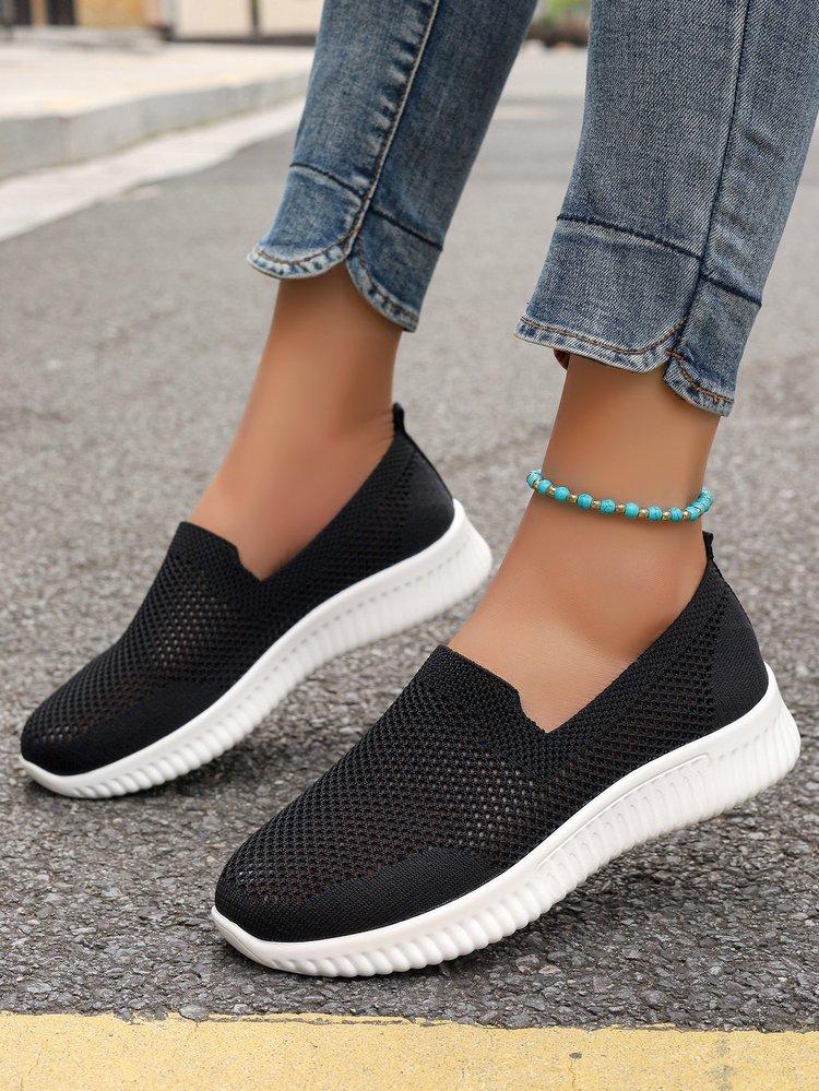 Lässige atmungsaktive Damen-Meshschuhe in Übergröße, Herbstneuheit, bequeme Damen-Flachsohlenschuhe mit weicher Sohle, Flyknit-Schuhe