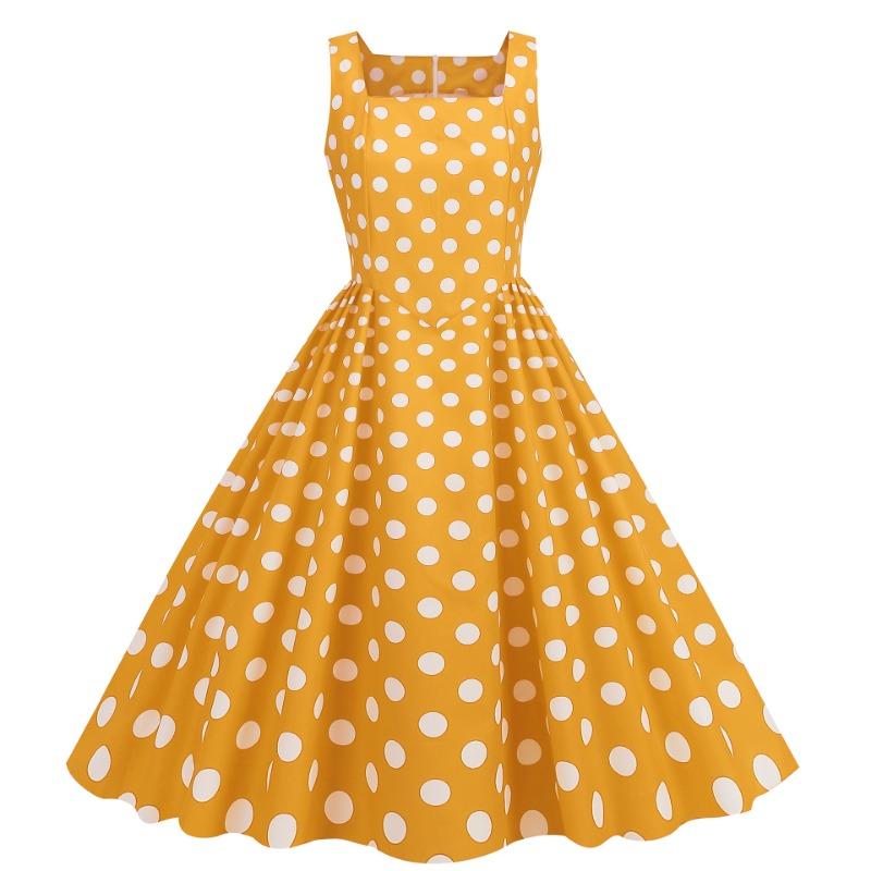 Z New Summer Retro Sexy Vest Polka Dot Print A-word Dress