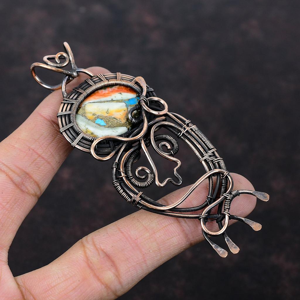 Pandantiv Stridie Spinoasă Turcoaz Cupru Bijuterii cu Piatră Prețioasă Înfășurate în Sârmă de Cupru Handmade Pandantiv Înfășurat în Sârmă Pandantiv Cupru Antic Cadou Pentru Femei