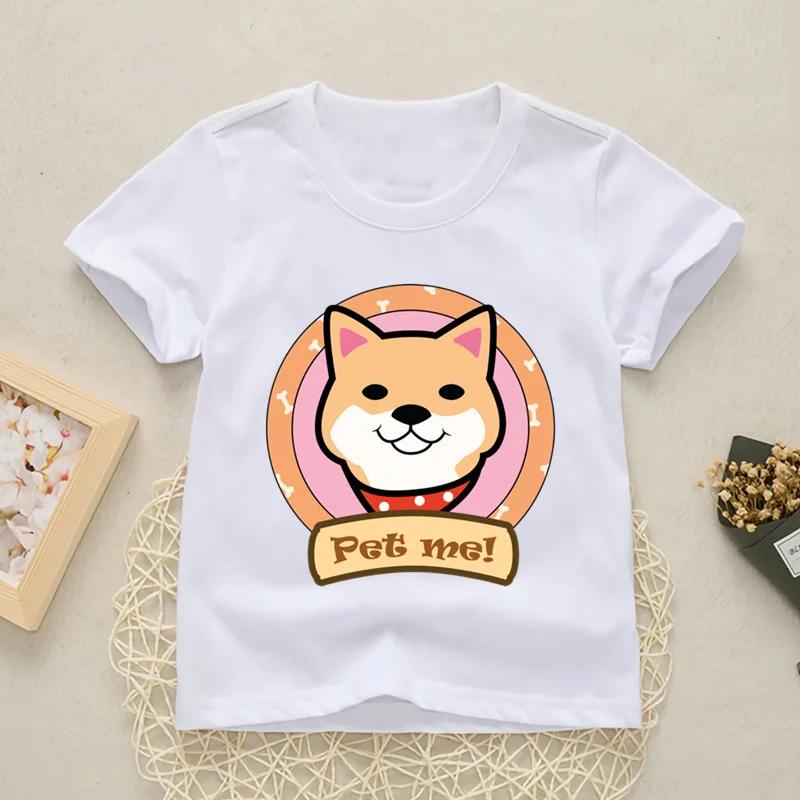 2025 New Fashion Cute Shiba Inu Girls Boys Print T Shirt Tops Kids Funny Clothes Cartoon Children Round Neck New Tshirt