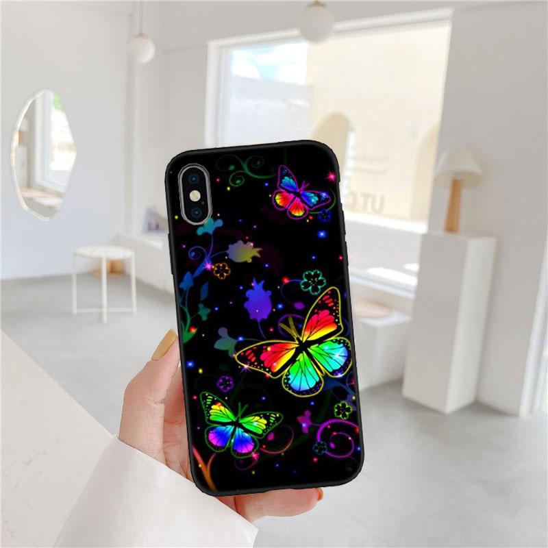 FM17 Colorful Butterfly Soft Shell Phone Case for iPhone 16 15 14 13 12 Pro Max Plus Mini