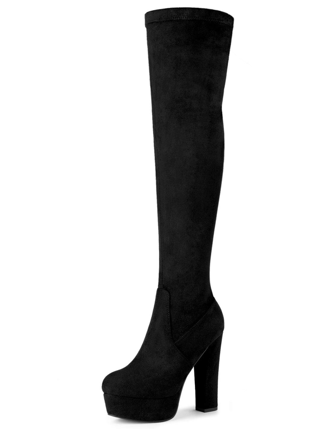 

Allegra K Women s Platform Knee-High Boots with Block Heels, Black, Size 27.5cm