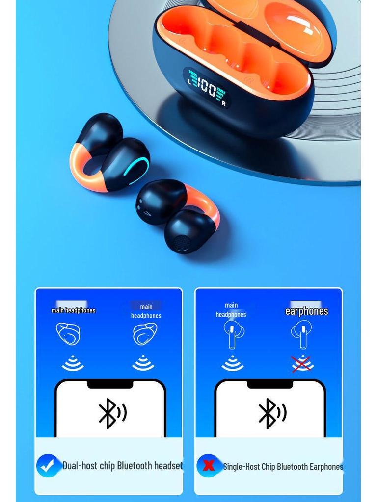 YYKQ71 AI Translation TWS Clip-on Bluetooth Earphones: High-Quality Sound, Non-In-Ear, Long Battery Life for Sports.