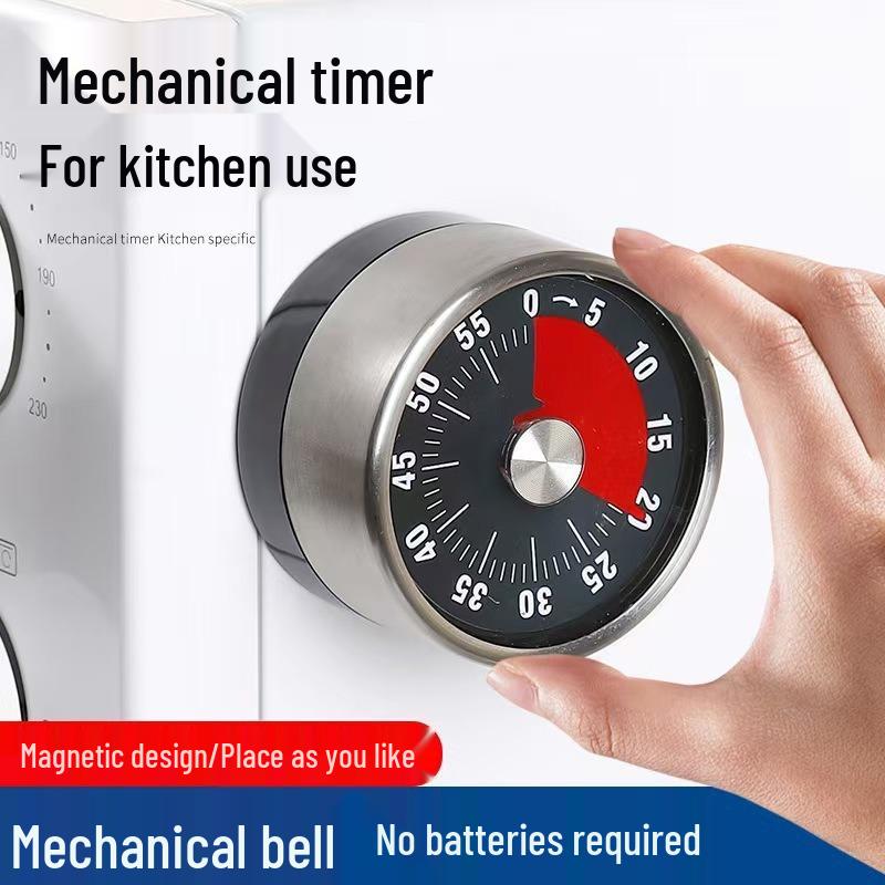 Stainless Steel Magnetic Kitchen Timer with Visual Countdown and Alarm