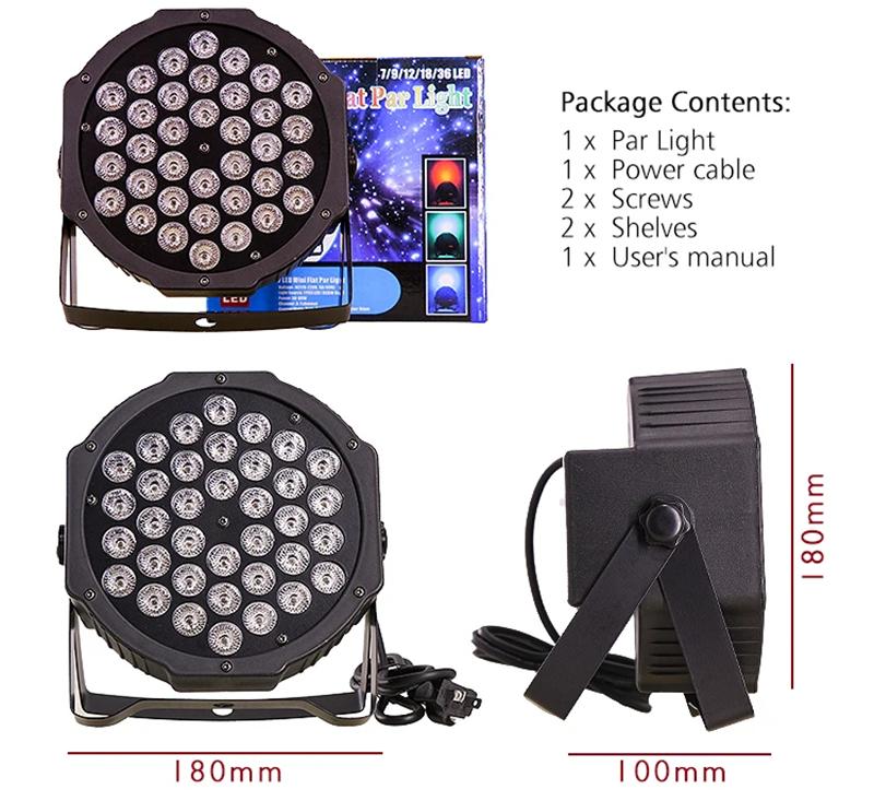 36W RGB LED Stage Par Light with DMX512 Effect Sound Activated Colorful Disco DJ Lighting for Christmas Party Club Wedding Bar