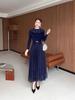 Velvet Plus Size Long Dress with Hollow Lace – Elegant, Slimming, and European-American Style
