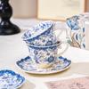 Exquisite Retro Blue & White Ceramic Coffee Cup & Saucer Set