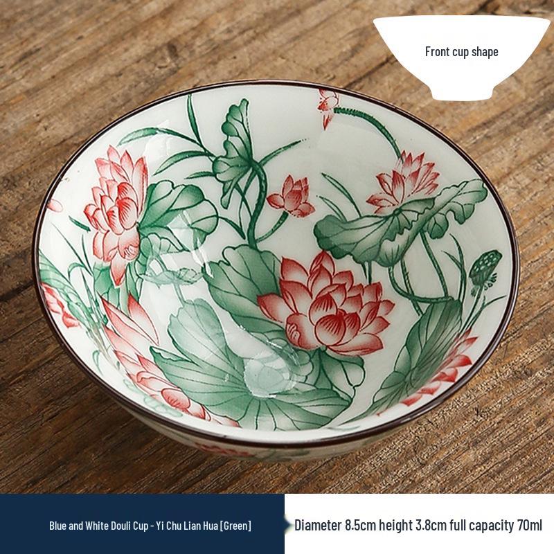 Two-Color Blue & White Porcelain Douli Teacup - Ceramic Kung Fu Master Cup, Japanese Tasting Bowl, Single Tea Cup.