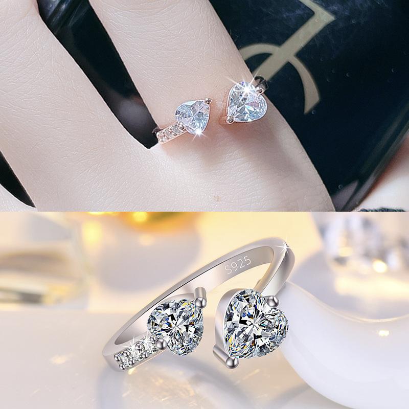 New Copper Ring Simple Eternity 5A Zircon Heart Sparkling Simple Thin Wedding Band Rings For Women Fine Jewelry