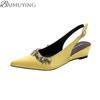 Fashion Crystal Women Heeled Sandals Pointed Toe High Heels Shoes Woman Wedges Slippers 2025 Fashion Slingback Sexy Dress Summer Pumps