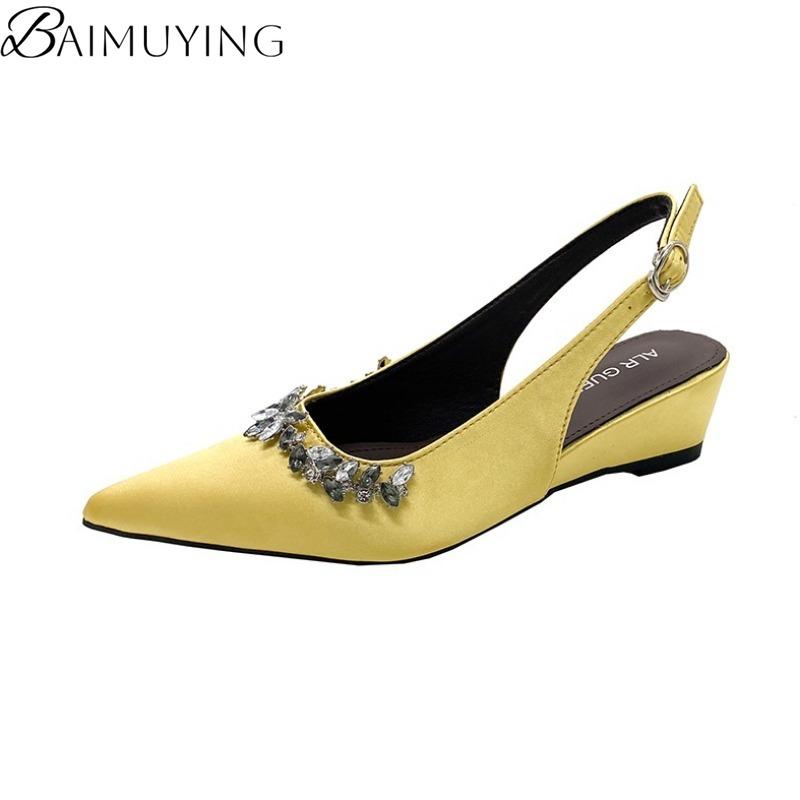 Fashion Crystal Women Heeled Sandals Pointed Toe High Heels Shoes Woman Wedges Slippers 2025 Fashion Slingback Sexy Dress Summer Pumps