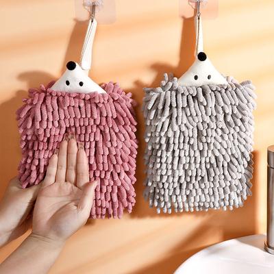 Chenille Hand Towels Kitchen Bathroom Hand Towel with Hanging Loops Quick Dry Soft Absorbent Microfiber Towels Animal Hedgehog