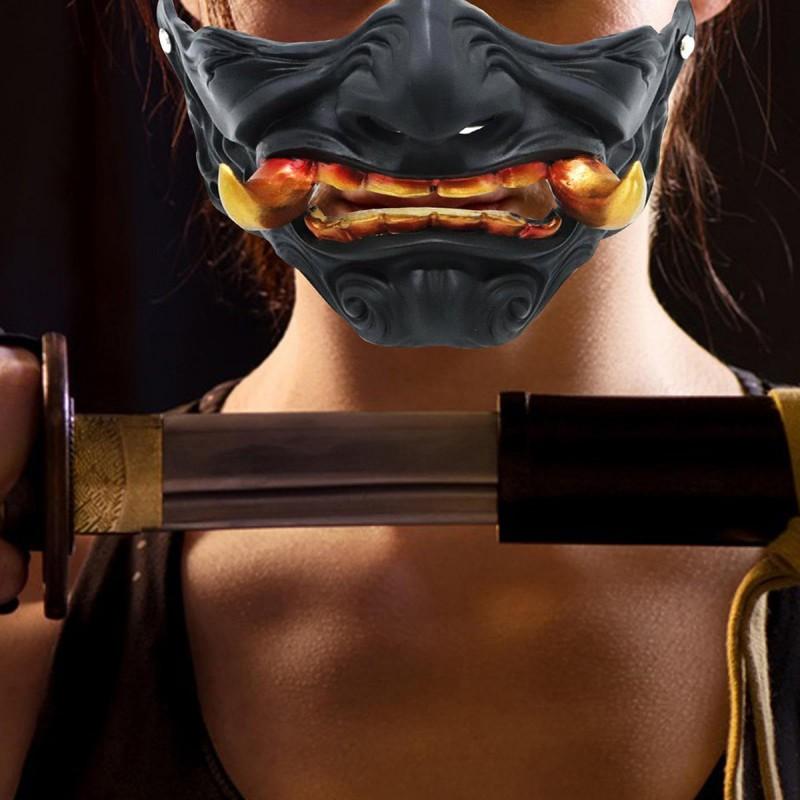 Halbgesichts Japanische Oni Hannya Maske Halloween Cosplay Cyberpunk Kostüm Requisite