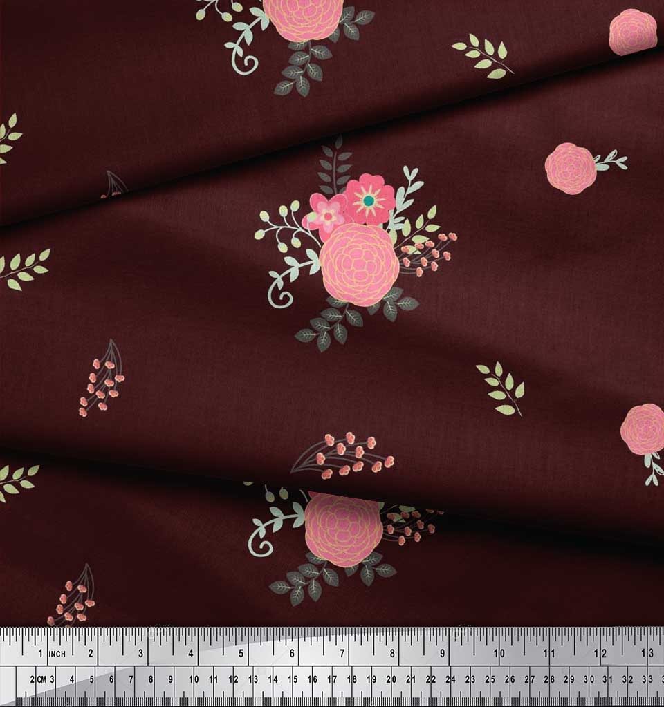 Soimoi Japan Crepe Satin Fabric Leaves,Aster & Camellia Flower Printed Craft Fabric by the Metre 42 Inch