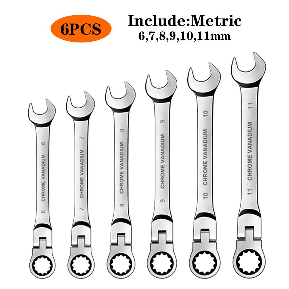 WOZOBUY Flex Head Ratchet Wrench Set,Metric,Chrome Vanadium Steel Combination Spanner Key Wrench Kits Hardware Hand Tool
