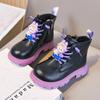 Girls' Martin Boots with Side Zipper, Autumn/Winter Kuromi Princess Style Mid-Calf Boots, Shiny Leather, Waterproof, Soft Sole, Fashion Shoes for