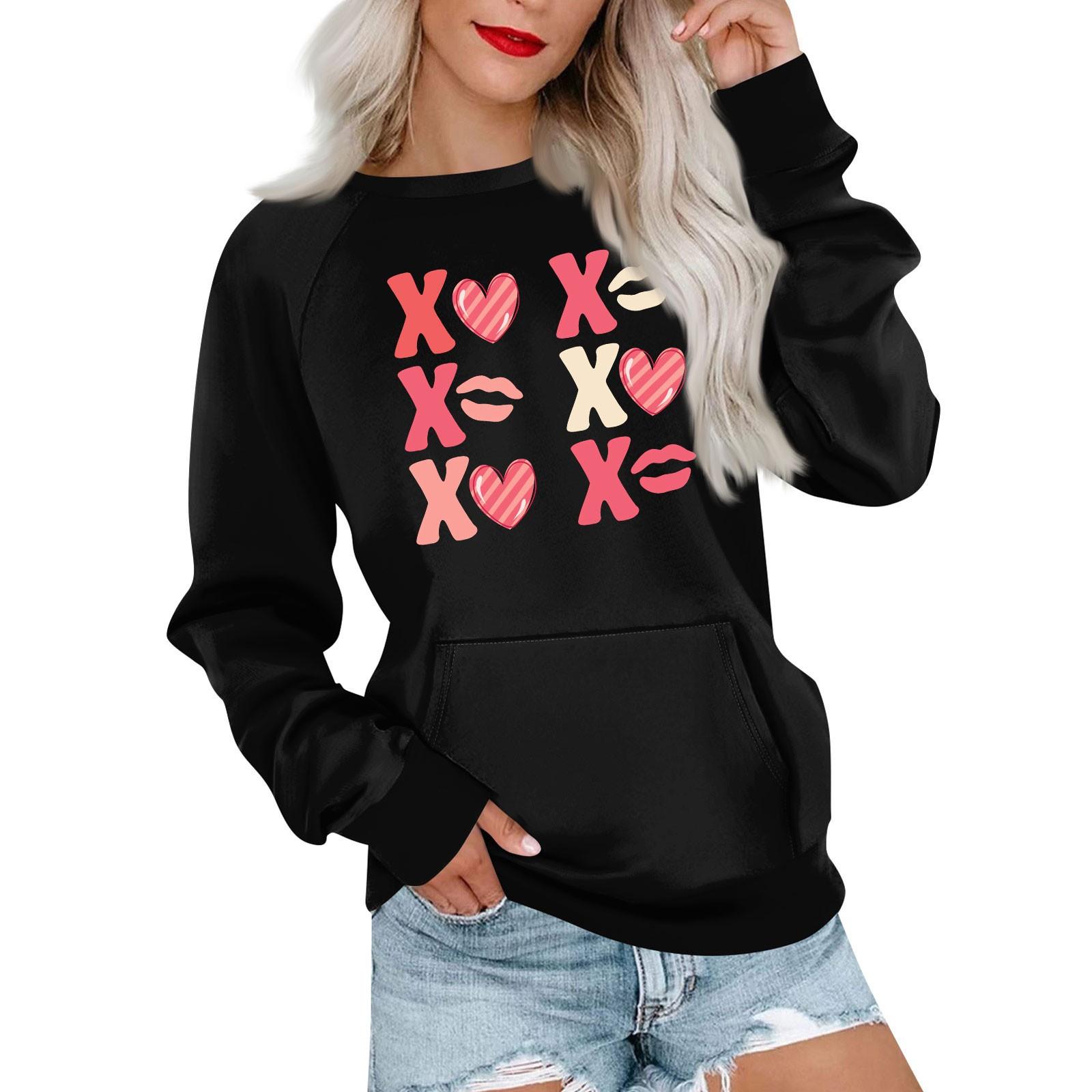 

Женская повседневная кофта-пуловер с принтом ко Дню святого Валентина, с рукавами-заглушками и карманом сверху L чёрный