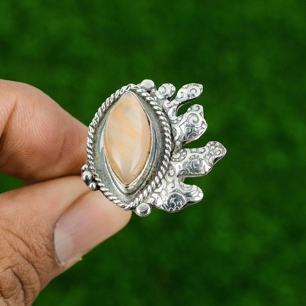 Mothers day Deal 925 Sterling Silver Marquise Moonstone Gemstone Promise Ring