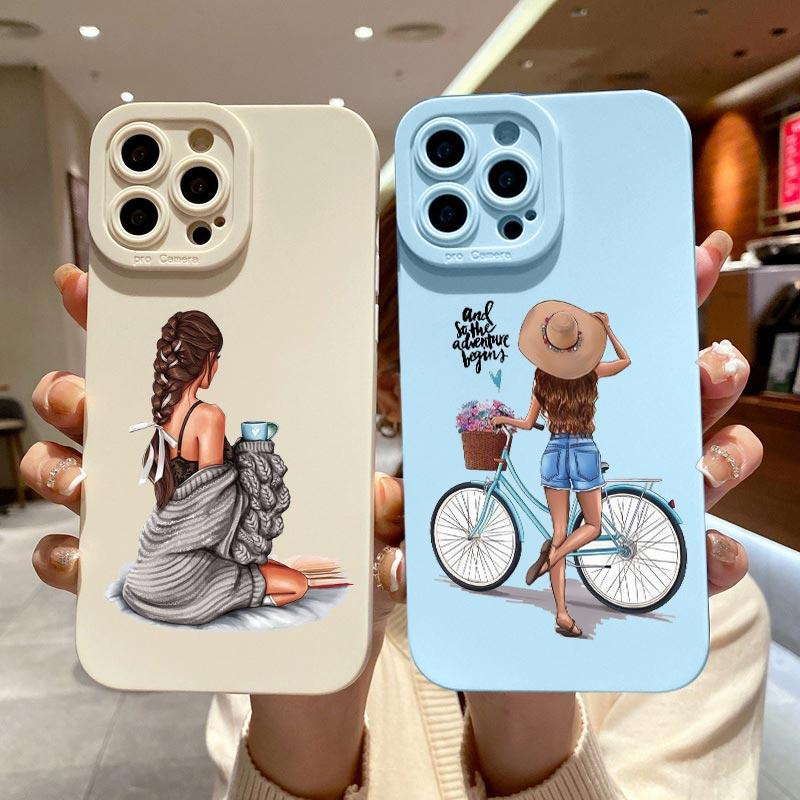 Young Girl Pattern Phone Case for iPhone 11 12 13 Pro Max 14 15 Plus Pro Max 7 8 Plus SE 2020 X XR XS Soft Silicone Cover Fundas