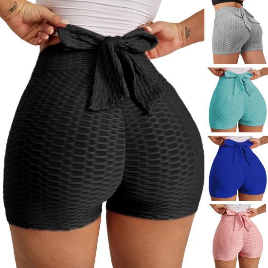 Pantaloncini sportivi da donna Elastico a vita alta Tinta unita Lacci Slim Fit Skinny Sopra il ginocchio Pantaloncini da ciclismo per yoga quotidiano morbidi e traspiranti