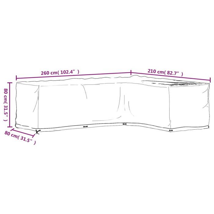 VidaXL L-shaped Patio Furniture Cover 16 Eyelets 260x210x80cm 319326