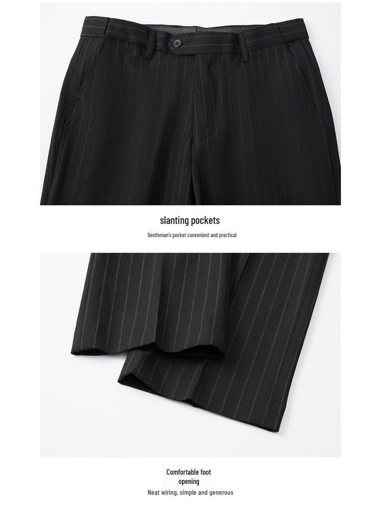 Men's Striped Counter Suit Set: Groom's Wedding & Best Man Three-Piece Korean-Style Jacket.