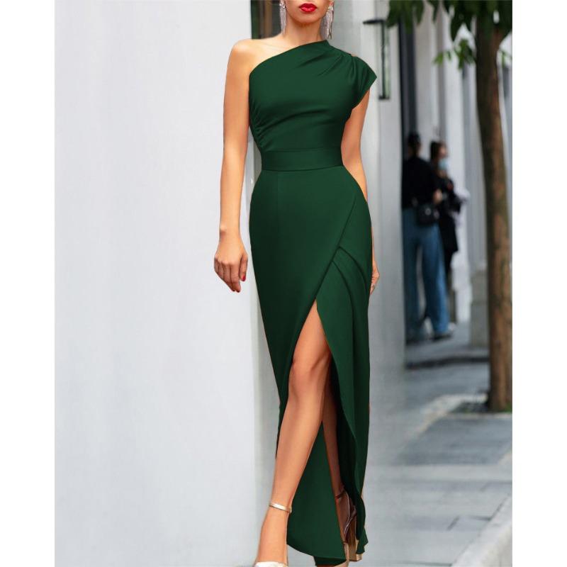 New women's clothing single shoulder high waist front split temperament dress hot dress dress