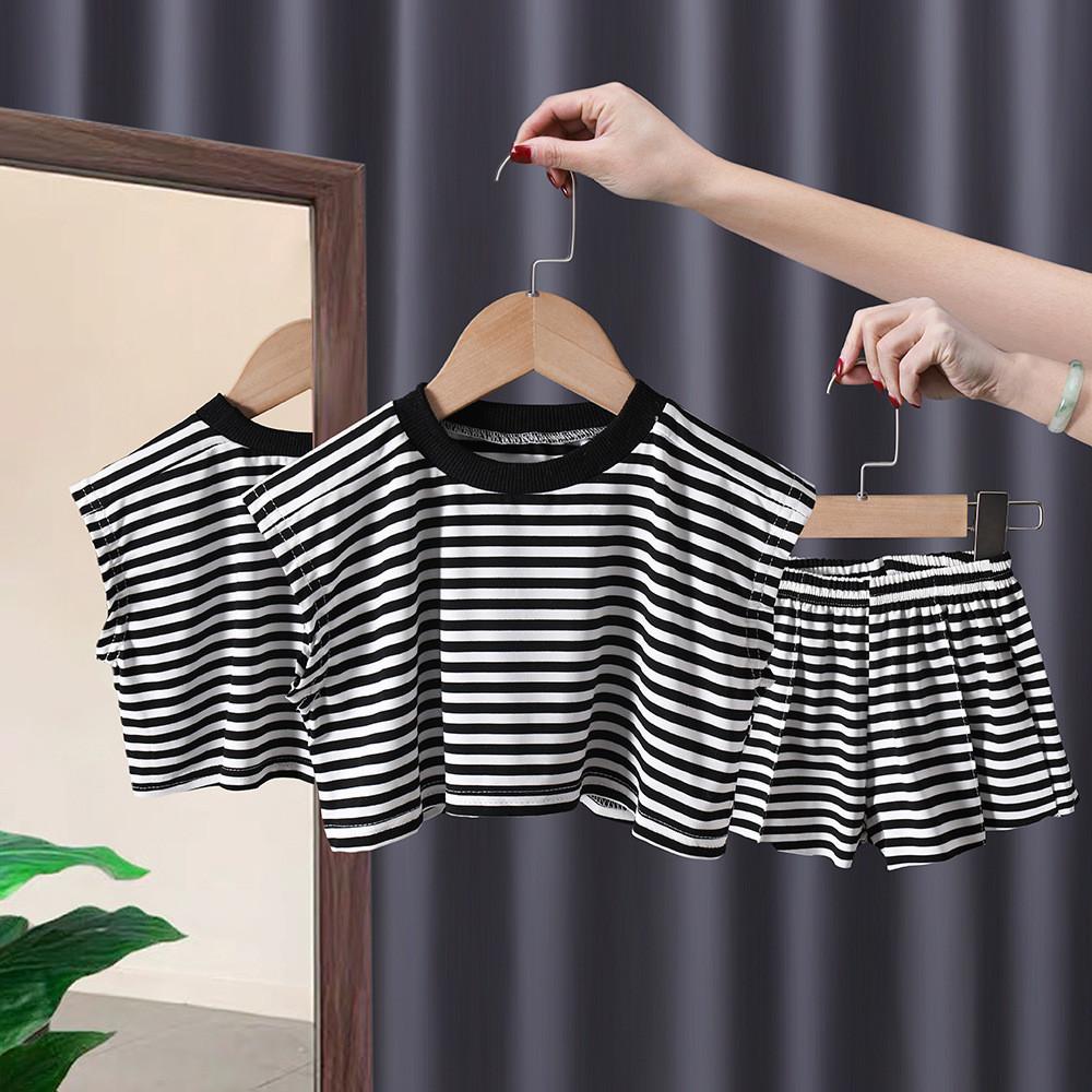 

Adorable Summer Cotton Dress Set For Baby Girls With Soft Sleeveless Top And Shorts Black Set,130