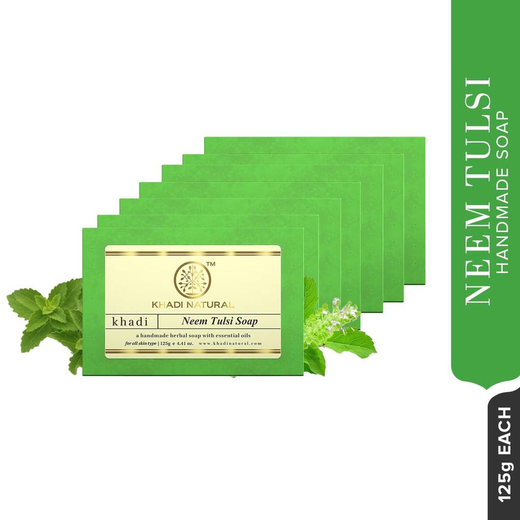KHADI NATURAL Neem Tulsi Soap Pack of 7 | Herbal Bathing Soap 125gm Each | Gentle Natural Soap for All Skin Types
