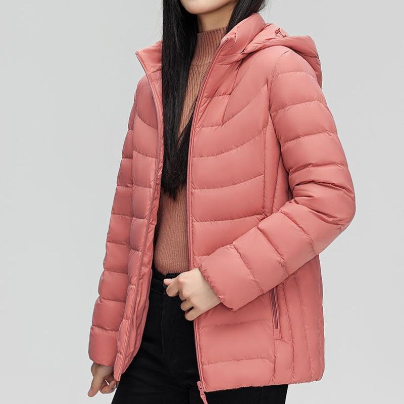 Women's 90% White Duck Down Simple Solid Color Hooded Detachable Lightweight Down Jacket