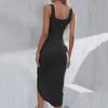 European & American Style Square Neck Sleeveless Irregular Midi Dress - Summer