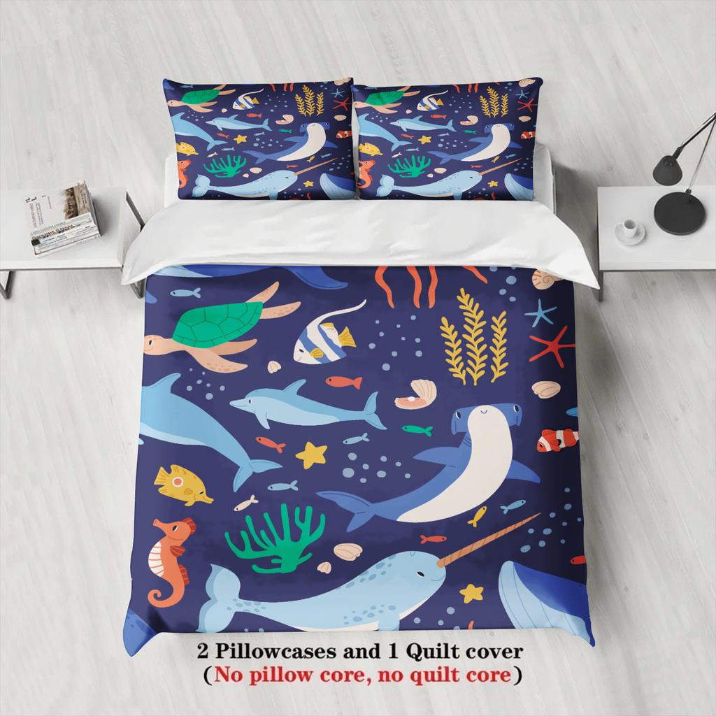 3Pcs Ocean Animals Bedding Sets 3D Printed Underwater Sea Life Twin Queen King Full Size Duvet Cover Sets With Pillowcases