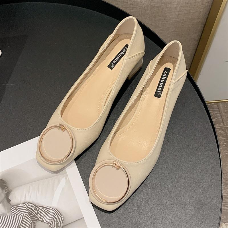 Женские осенние новые туфли на блочном каблуке в Корейском стиле, одинарные туфли для профессиональной работы, женская обувь на мелкой подошве для работы 34