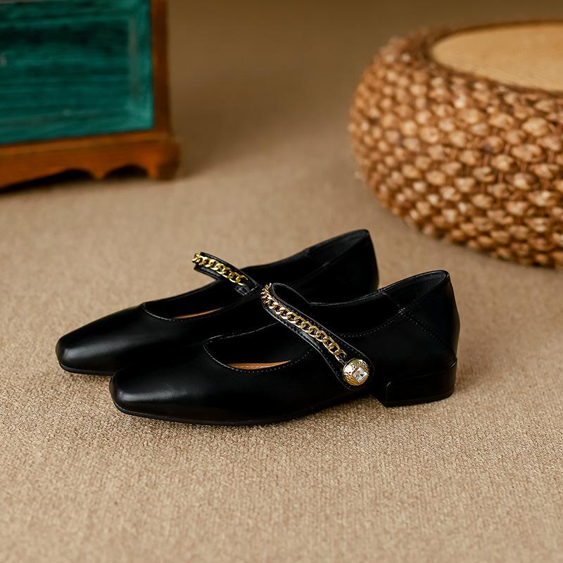 

Туфли Mary Jane Temperament Single на грубом каблуке, женские весенние туфли в стиле ретро из французской кожи, женские туфли большого размера 41-43 44 чёрный