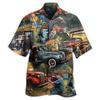 Hawaiian Men Shirt 3D Car Print Short Sleeve Blouse Summer Beach Vacation Single Breasted Fashion Lapel Men's Clothing