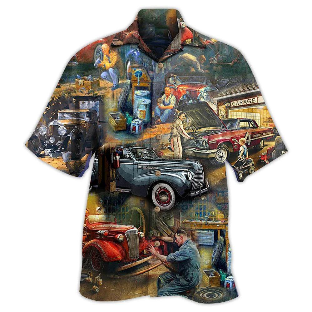 Hawaiian Men Shirt 3D Car Print Short Sleeve Blouse Summer Beach Vacation Single Breasted Fashion Lapel Men's Clothing
