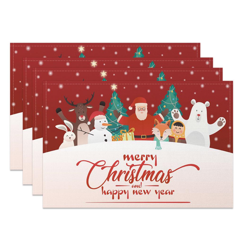 Christmas Placemats Santa Claus Milu deer Xmas tree Home Winter Table Seasonal Merry Christmas Family Party Restaurant Decor