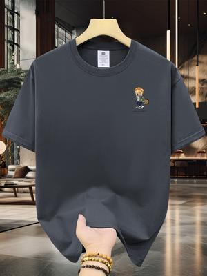 Herren 100% reine Baumwolle Sommer locker sitzende Übergröße Cartoon-Muster bedruckt lässig und bequem Rundhals Kurzarm T-Shirt Top